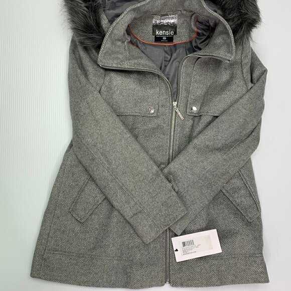 Kensie Winter Coat Medium Faux Fur Removable Hood Gray NWT - Picture 10 of 12